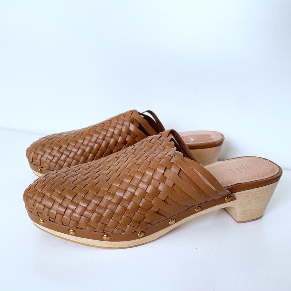 J. Jill Women's Size 8 Cameron Woven Brown Leather Studded Clogs Shoes Wooden